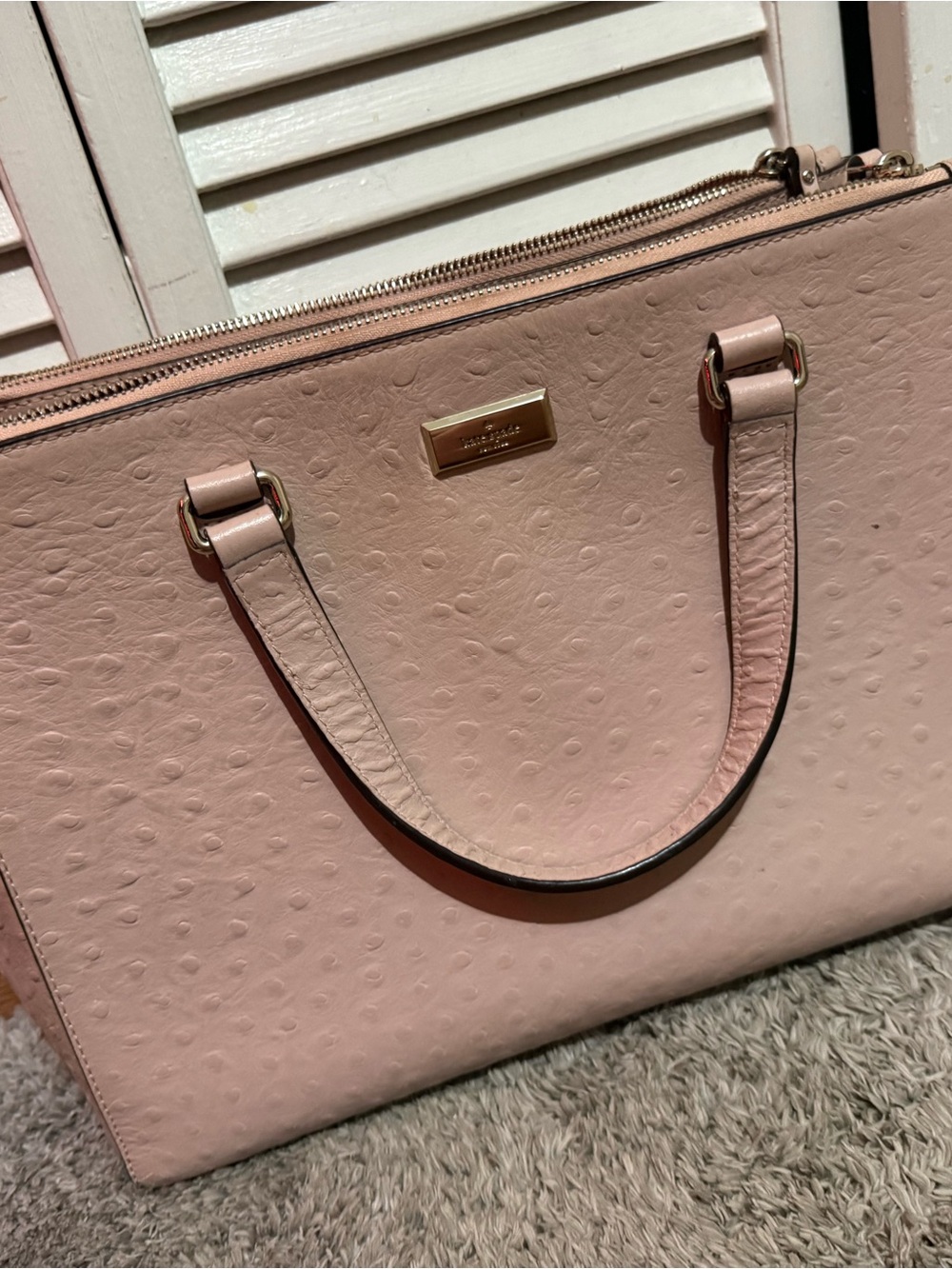 kate spade blush pink textured tote with gold hardware